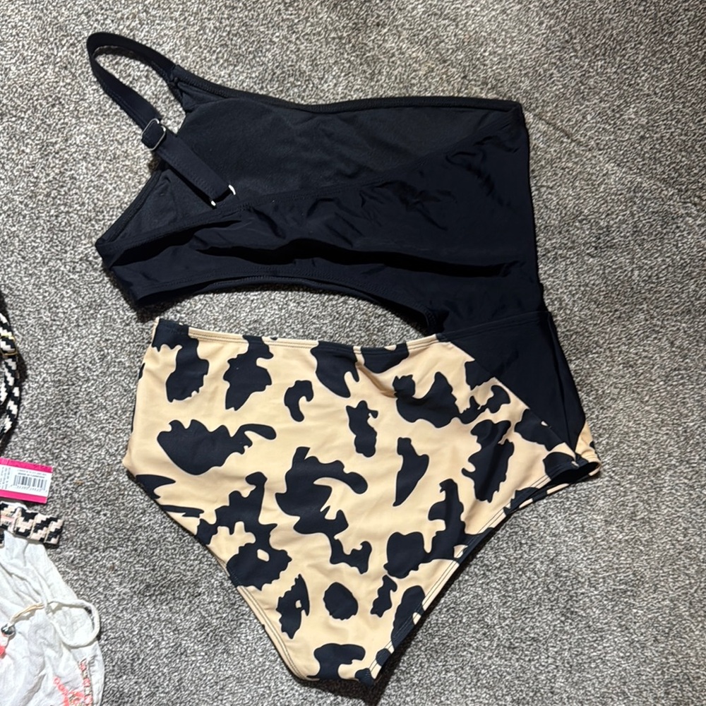 Pink Lily One-Shoulder Black and Tan Bikini - Picture 2 of 3